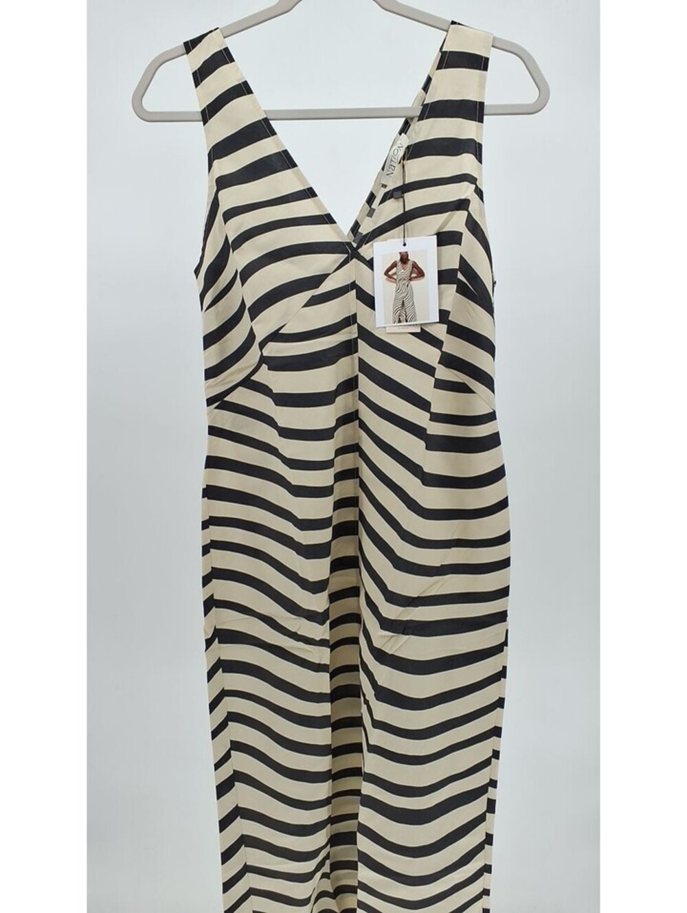 Nation LTD Kimora V-Neck Midi Dress in Black & White Swirl